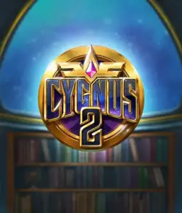 Discover the enchanting graphics of ELK Studios' Cygnus 2 Slot, highlighting a luxurious golden emblem with a shining purple and gold design. With a backdrop of a mystical library setting, this graphic conjures the theme of mystical exploration. 