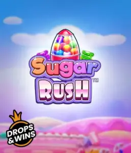 Experience the sweet world of the Sugar Rush slot game by Pragmatic Play, with a vibrant candy dispenser set against a whimsical candy landscape. This image captures the fun and excitement of the slot, enhanced with vivid candies and charming typography. Great for candy lovers, promising endless entertainment. 