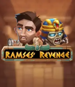 Dive into the thrilling world of Ramses' Revenge slot by Relax Gaming, featuring a startled explorer and a terrifying mummy amid an Egyptian tomb backdrop. This graphic portrays the excitement of ancient Egyptian myths, perfect for those interested in historical adventures, delivering a captivating gaming experience. 